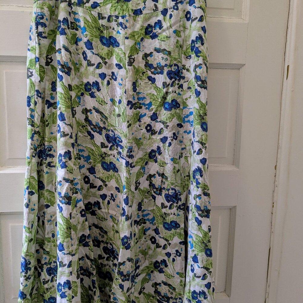 Christopher & Banks Linen-Blend  Floral Midi Skirt Size 10